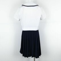 1円 セーラー服 スカート スカーフ 上下3点セット 夏物 グレー1本線 女子 学生服 中学 高校 白 制服 中古 ランクC NA4322_画像2