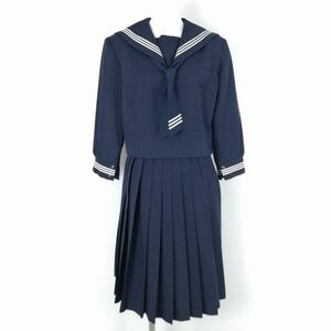 1円 セーラー服 スカート ネクタイ 上下3点セット 160A 冬物 白3本線 女子 学生服 中学 高校 白 制服 中古 ランクC NA4503