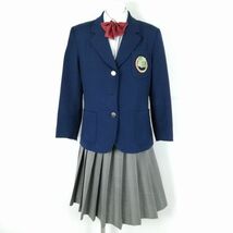 1円 ブレザー チェックスカート 上下4点セット 大きいサイズ 冬物 女子 学生服 東京多摩大学附属聖ヶ丘中学高校 紺 中古 ランクC NA4522_画像1