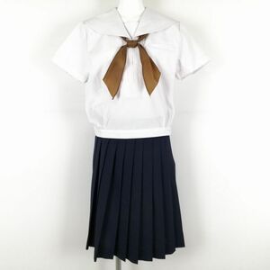 1円 セーラー服 スカート スカーフ 上下3点セット 165A 大きいサイズ 夏物 女子 学生服 中学 高校 白 制服 中古 ランクC NA4396