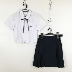 1円 ブラウス スカート 紐タイ 上下3点セット M 富士ヨット 夏物 女子 学生服 中学 高校 白 制服 中古 ランク:C EY8959