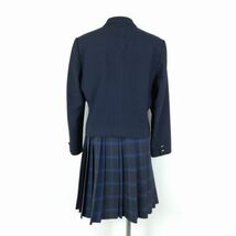 1円 ブレザー チェックスカート リボン 上下4点セット 大きいサイズ 冬物 女子 学生服 中学 高校 紺 制服 中古 ランクC NA4843_画像2