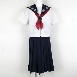 1円 セーラー服 スカート スカーフ 上下3点セット 夏物 白3本線 女子 学生服 中学 高校 白 制服 中古 ランクC NA4158