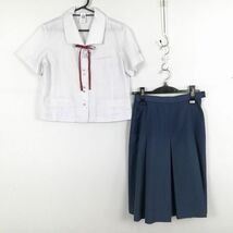 1円 ブラウス スカート 紐タイ 上下3点セット 夏物 女子 学生服 宮崎鵬翔高校 白 制服 中古 ランク:C EY8943_画像1