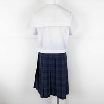 1円 セーラー服 チェックスカート スカーフ 上下3点セット 大きいサイズ 夏物 白2本線 女子 学生服 中学 高校 白 制服 中古 ランクC NA4135_画像2