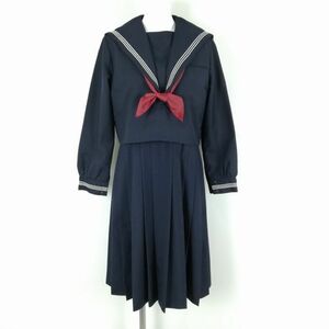 1 jpy sailor suit jumper skirt scarf top and bottom 3 point set winter thing white 3ps.@ line woman school uniform middle . high school navy blue uniform used rank C NA4313