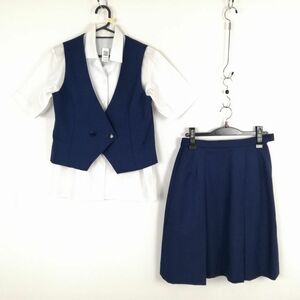 1円 ベスト スカート 上下3点セット 冬物 女子 学生服 中学 高校 花紺 制服 中古 ランク:C EY4760