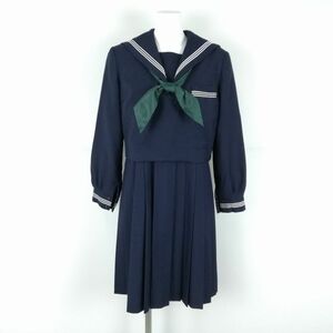 1円 セーラー服 ジャンパースカート スカーフ 上下3点セット 冬物 白3本線 女子 学生服 中学 高校 紺 制服 中古 ランクB NA4712