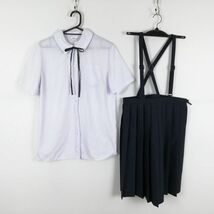 1円 ブラウス スカート 紐タイ 上下3点セット 夏物 女子 学生服 中学 高校 白 制服 中古 ランク:C EY8990_画像1