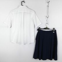 1円 ブラウス スカート 紐タイ 上下3点セット LL 大きいサイズ 夏物 女子 学生服 中学 高校 白 制服 中古 ランク:C EY8996_画像2