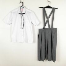 1円 ブラウス スカート 紐タイ 上下3点セット 夏物 女子 学生服 中学 高校 白 制服 中古 ランク:C EY9001_画像1