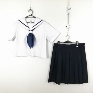 1 jpy sailor suit skirt scarf top and bottom 3 point set 180B large size can ko- summer thing blue 1 pcs line woman middle . high school white used rank C NA4968