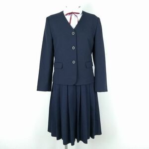 1円 イートン ジャンパースカート 紐タイ 上下4点セット カンコー 冬物 女子 学生服 福岡久留米高校 紺 制服 中古 ランクC NA3392