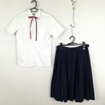 1円 ブラウス スカート 紐タイ 上下3点セット 155 カンコー 夏物 女子 学生服 中学 高校 白 制服 中古 ランク:C EY9009_画像1