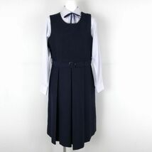 1円 ジャンパースカート 紐タイ バスト94 ウエスト82 冬物 女子 学生服 中学 高校 紺 制服 中古 ランクC NA4051_画像1