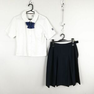 1 jpy blouse skirt ribbon top and bottom 3 point set 175 large size summer thing woman school uniform Kagoshima country minute high school white uniform used rank :C EY8956