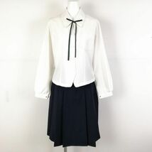 1円 ブラウス スカート 紐タイ 上下3点セット M 中間服 女子 学生服 宮崎商業高校 白 制服 中古 ランクC NA4405_画像1