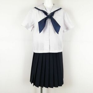 1 jpy sailor suit skirt scarf top and bottom 3 point set large size summer thing blue 1 pcs line woman school uniform middle . high school white uniform used rank C NA4597
