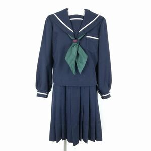 1円 セーラー服 ジャンパースカート スカーフ 上下3点セット 冬物 白1本線 女子 学生服 宮崎西中学 紺 制服 中古 ランクC NA4289