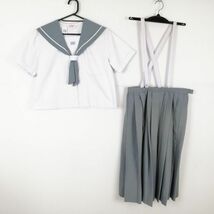 1円 セーラー服 スカート 上下2点セット 大きいサイズ トンボ 白1本線 女子 学生服 鹿児島谷山北中学 白 制服 中古 ランクC NA2737_画像1