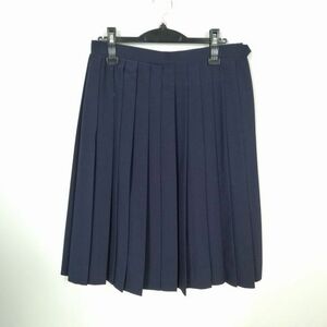 1円 スクールスカート 大きいサイズ 夏物 w72-丈63 紺 中学 高校 プリーツ 学生服 制服 女子 中古 IN6434