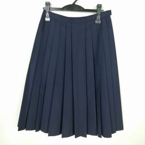 1円 スクールスカート 夏物 w66-丈68 紺 中学 高校 プリーツ 学生服 制服 女子 中古 IN6462