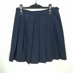 1円 スクールスカート 夏物 w66-丈48 紺 中学 高校 森英恵 プリーツ 学生服 制服 女子 中古 IN6429