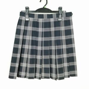 1円 スクールスカート 冬物 w66-丈48 チェック 中学 高校 プリーツ 学生服 制服 女子 中古 IN6598