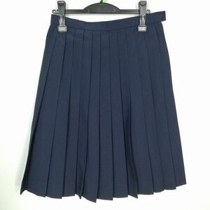 1円 スクールスカート 夏物 w66-丈61 紺 中学 高校 プリーツ 学生服 制服 女子 中古 IN6430