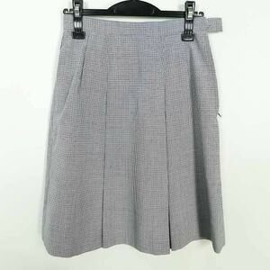 1円 スクールスカート 夏物 w63-丈57 チェック 神奈川千代中学 プリーツ 学生服 制服 女子 中古 IN6539