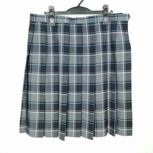 1円 スクールスカート 大きいサイズ 冬物 w85-丈59 チェック 中学 高校 プリーツ 学生服 制服 女子 中古 IN6596