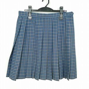 1円 スクールスカート 大きいサイズ 冬物 w75-丈52 チェック 中学 高校 プリーツ 学生服 制服 女子 中古 IN6609