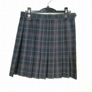 1円 スクールスカート 冬物 w69-丈46 チェック 東京若葉総合高校 プリーツ 学生服 制服 女子 中古 IN6597