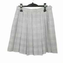 1円 スクールスカート 大きいサイズ 冬物 w72-丈52 チェック 中学 高校 プリーツ 学生服 制服 女子 中古 IN6619_画像1