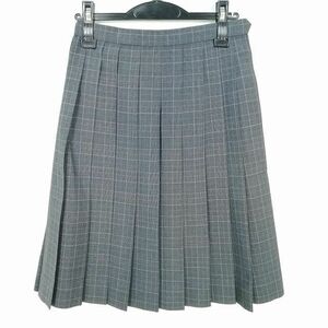 1円 スクールスカート 夏物 w62-丈59 チェック 中学 高校 プリーツ 学生服 制服 女子 中古 IN6548