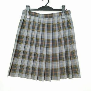 1円 スクールスカート 大きいサイズ 冬物 w72-丈53 チェック 中学 高校 プリーツ 学生服 制服 女子 中古 IN6653