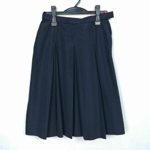 1円 スクールスカート 夏物 w63-丈60 紺 中学 高校 プリーツ 学生服 制服 女子 中古 HK7660