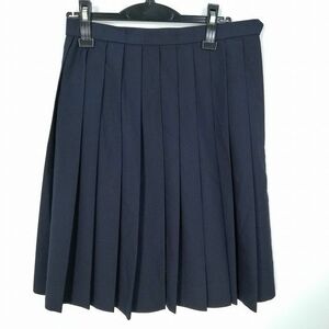 1円 スクールスカート 冬物 w66-丈56 紺 中学 高校 プリーツ 学生服 制服 女子 中古 HK7407