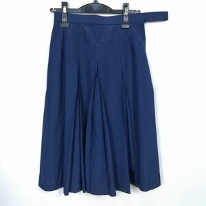 1円 スクールスカート 夏物 w63-丈65 ストライプ 中学 高校 プリーツ 学生服 制服 女子 中古 HK7674