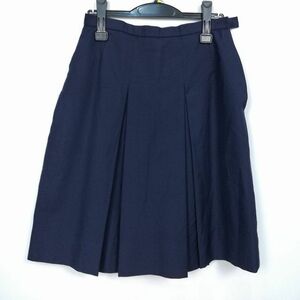 1円 スクールスカート 冬物 w69-丈57 紺 中学 高校 プリーツ 学生服 制服 女子 中古 HK7748