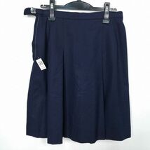 1円 スクールスカート 大きいサイズ 冬物 w72-丈56 紺 中学 高校 プリーツ 学生服 制服 女子 中古 HK7829_画像2