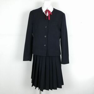 1円 イートン スカート リボン 上下4点セット LL 大きいサイズ カンコー 冬物 女子 学生服 中学 高校 紺 制服 中古 ランクC NA4629