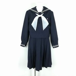 1円 セーラー服 ジャンパースカート スカーフ 上下3点セット 165A 冬物 白3本線 女子 学生服 中学 高校 紺 制服 中古 ランクC NA4342