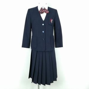 1円 イートン スカート リボン 上下4点セット 冬物 女子 学生服 千葉行田中学 紺 制服 中古 ランクC NA4303