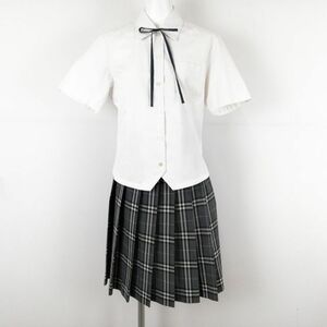 1 jpy blouse check skirt cord Thai top and bottom 3 point set M Fuji yacht summer thing woman school uniform middle . high school white uniform used rank C NA4995