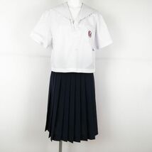 1円 セーラー服 スカート 上下2点セット 大きいサイズ 夏物 女子 学生服 高知学芸中学高校 白 制服 中古 ランクC NA5006_画像1