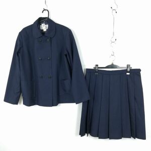 1円 ジャケット スカート 上下2点セット 大きいサイズ 冬物 女子 学生服 中学 高校 紺 制服 中古 ランクC NA3505