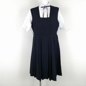 1円 ジャンパースカート 紐タイ バスト94 ウエスト82 冬物 女子 学生服 中学 高校 紺 制服 中古 ランクC NA2588