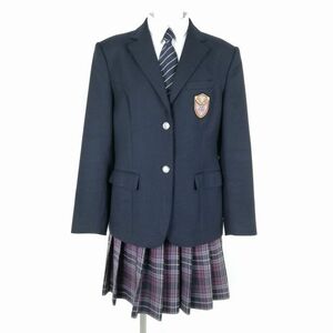 1円 ブレザー チェックスカート ネクタイ 上下4点セット L 大きいサイズ トンボ 冬物 女子 学生服 福岡行橋高校 紺 中古 ランクB NA5060