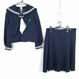 1円 セーラー服 スカート スカーフ 上下3点セット 指定 180B 大きいサイズ 特大 カンコー 冬物 白3本線 中学 高校 紺 中古 ランクC NA5221